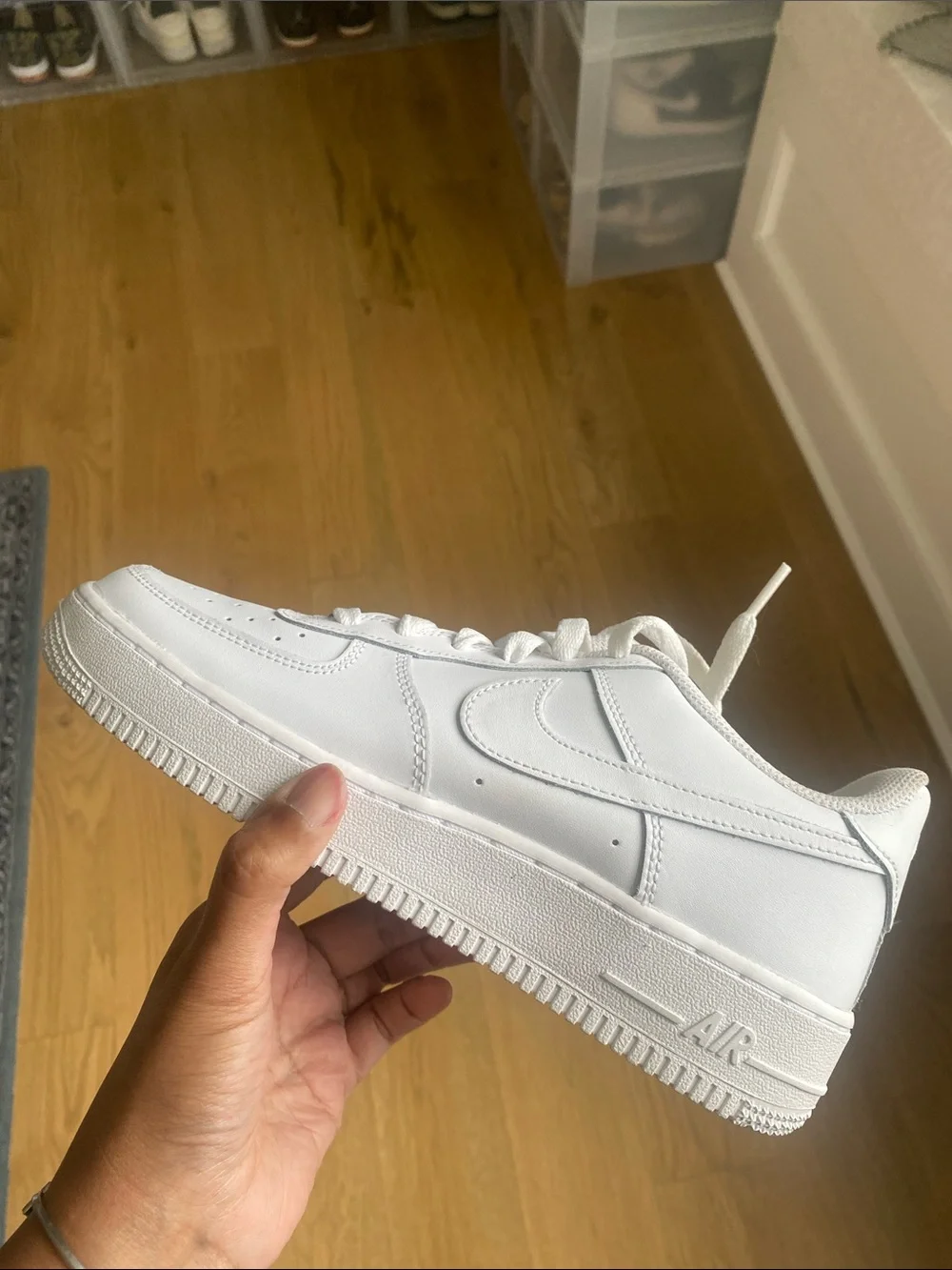 Nike Air Force Kids All-White Low-Top Leather Sneakers